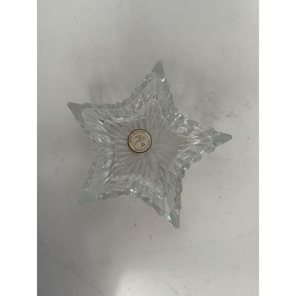 Vtg Crystal Clear Star Shape Lead Crystal Trinket Jewelry Box Romania Glass Lid - Picture 12 of 16